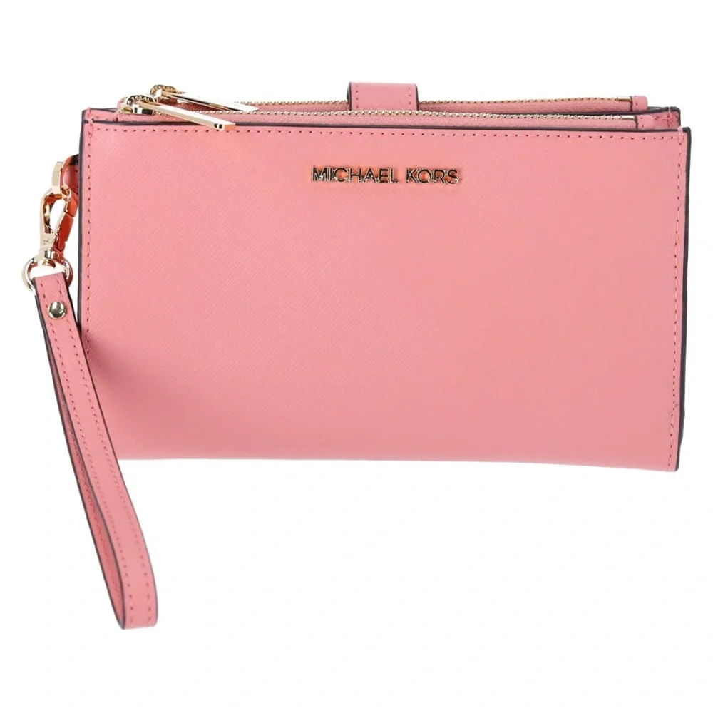 Michael Kors Jet Set Travel Large Double Zip Wristlet Phone Wallet Primrose Pink - Picture 2 of 6